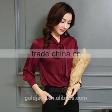 2017 Latest Plain Chiffon Formal Shirt Long Sleeve Design Blouse for Women