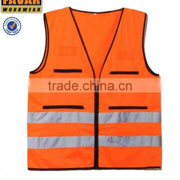 two tone fluo orange high visibility construction vest dual stripe safety vest