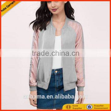 latest design women tammy blush satin bomber jacket