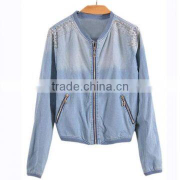 Jacket Women Winter Wear 2016 Latest Ladies Design Custom100%cotton Beaded Denim Jacket photo-2