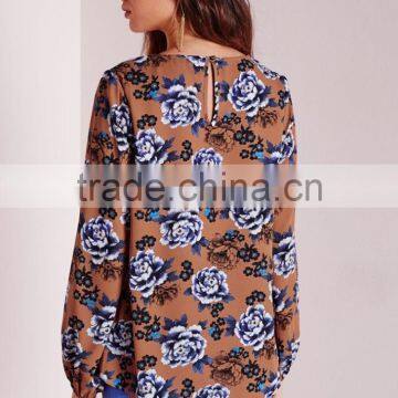 Best Selling Ladies Floral Printed Casual Blouse Low Price photo-5