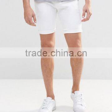 Latest Custom Functional Pocket Men's White Super Skinny Slim Fit 65% Cotton 35% Polyester Denim Concealed Fly Casual Hot Shorts