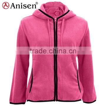 Contrast piped girls fleece sport jacket zipper up