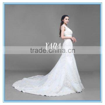 Fashion V Neck Tulle White Handmade Beaded Embroidery China Custom Made Wedding Dress photo-3