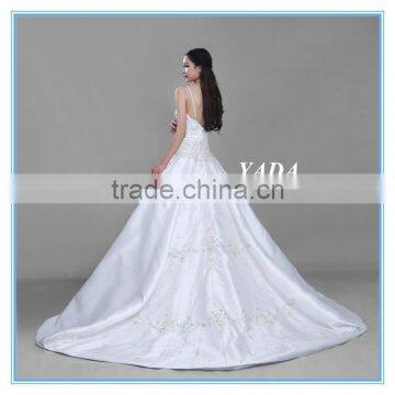 Custom Made Spaghetti Strap Douppioni Hand Embroidery and Beaded A Line Wedding Dress photo-5