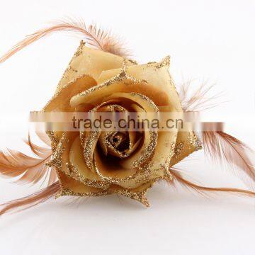 Bright Red Headdress Pins,Flower Feather Brooch,Girls Weeding Party Brooches photo-2