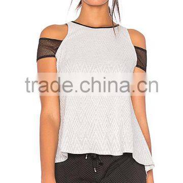 MGOO Hot Sale Women Sportswear Mesh Tank Top Women Contrast Mesh Sport Top With Shoulder Cuffs photo-4