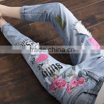 Zm11664a Fashion Embroidery Printing Jeans Pants Women Casual Trousers photo-5