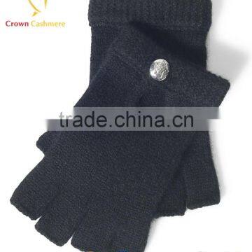 Plain Childrens Cashmere Hand Knitted Fingerless Gloves with Button