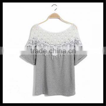 Hot Sell Fashion Korea Style Lace Design Women Summer Blank Latest Printing T-shirt Girl photo-5