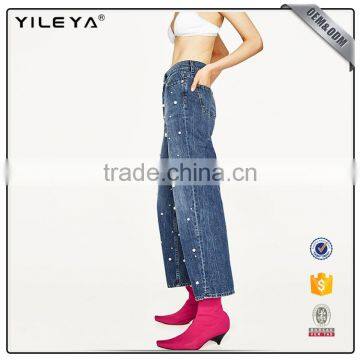 2016 Pearl Decoration Highwaist Jeans Woman New Model Jeans Pants photo-4