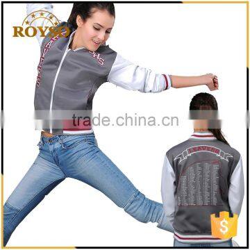 Fashionable Printed Grey Baseball Jackets For School Girls