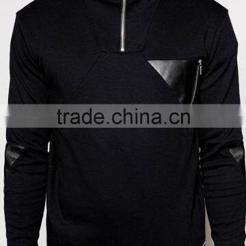 Zip High Neck Sweatshirt With PU Trims photo-2