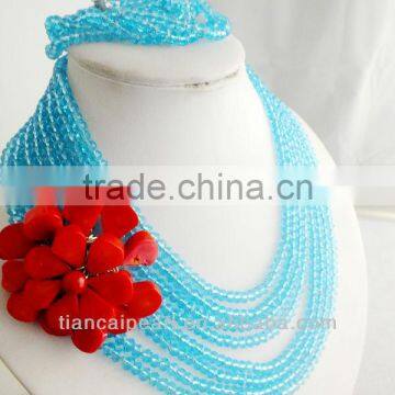 Clearence!!! DC148fashion popular blue crystal flower necklace for african bride wedding