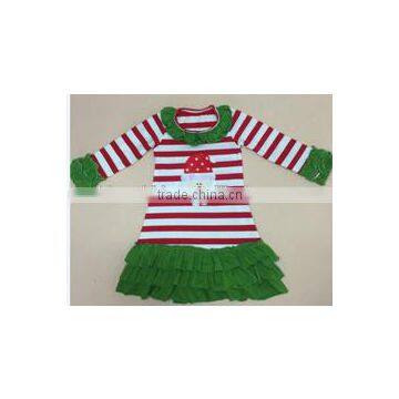 New fashion children frocks designs santa claus striped dress christmas chiffon ruffle dress girls dresses