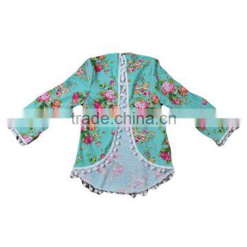 high quality best selling baby t-shirts long sleeve blue floral t-shirts print boutique girl cardigan