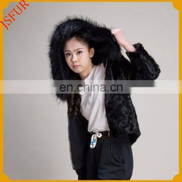 Wholesale black silver fox fur bomber jacket with big fur collar