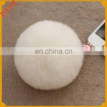 Custom colorful phone dust plug accessory with real rex rabbit fur pom poms wholesale phone dust plug