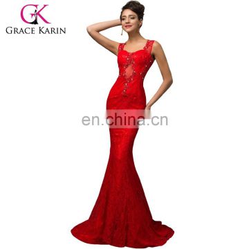 2015 new design Grace Karin long floor length sleeveless lace ladies red evening dresses CL007585