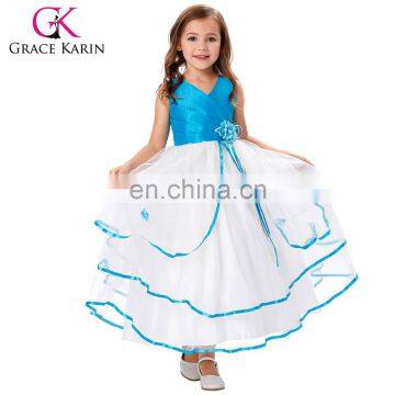 Grace Karin Cheap Sleeveless V-Neck Sky Blue Princess Wedding Pageant Flower Girl Dress Baby Girl Summer Dress CL008937-2