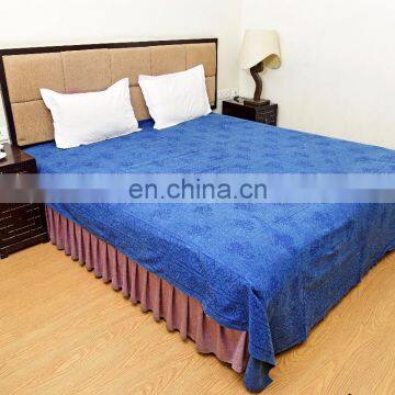 Indian Handmade 100% Cotton King Size Blue Bedspread Hand Block Bed Sheet Wall Hanging