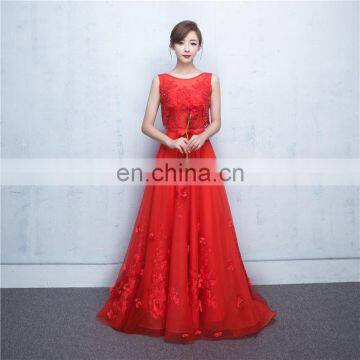 Elegant Red Scoop Sleeveless Appliqued Formal Party Dress Beaded Lace-up A Line Bow Floor Length Evening Dress