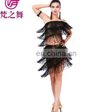 Plug size 3pcs sexy tassel performance latin fringe dance dress L-7078#