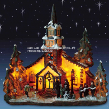 X'mas House With 10 Light Set Play Snowman Polyresin Christmas House Decoration photo-2