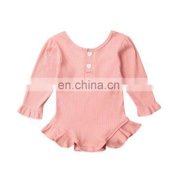 Multi Colors Long Sleeve Ruffle Baby Romper Solid Cotton Rib Jumpsuit for Babies photo-3