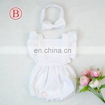 New 100% Cotton Baby Ruffle Rompers Climbing Clothes Lotus Leaf Lace Summer Clothing Girl Baby Romper Hair Band Set photo-4