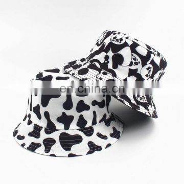 Female Black White Cow Zebra Bucket Hats Reversible Fisherman hats Women Girl Gorras love heat