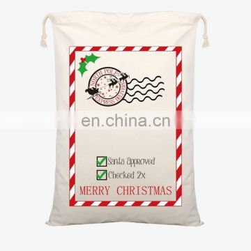 New arrival Christmas Simple Art Gift Bag Red drawstring Canvas Santa Sack Vintage Christmas Stocking Bag Decoration