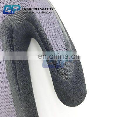 Commercial 15G Nylon Spandex Nitrile Superthin Foam Gloves With Topflex Grey Black