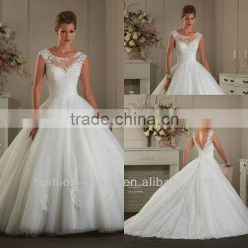 Latest Beautiful Ball Gown Tulle Low Back Wedding Dress 2014