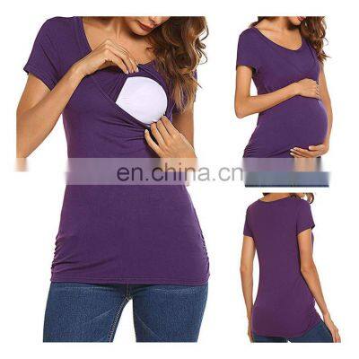European And American Women's Fashion Popular Maternity Multi-Functional Breast Feeding Short Sleeve Shirt Women photo-2