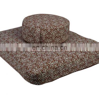 Solid color side printed and top embroidery Indian made Meditation yoga cushion set