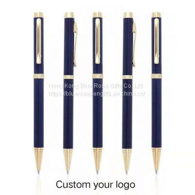 Ballpoint Pen Manufacturer Twist Actional Royal Blue Metal Collection Ballpoint Pen With Gold Accents