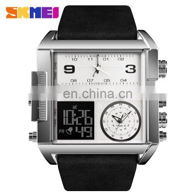 Thailand hot selling big dial men leather wristwatch brand Skmei 1391 custom logo fashion 3 time chronograph digital watch