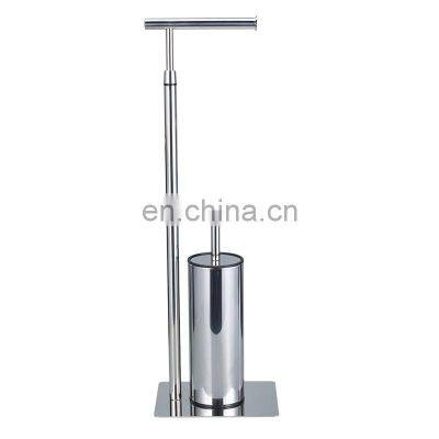 Household Cleaning Bathroom Stainless Steel Mirror Finish Thick Bottom Stand Paper Roll Toilet Brush And Holder