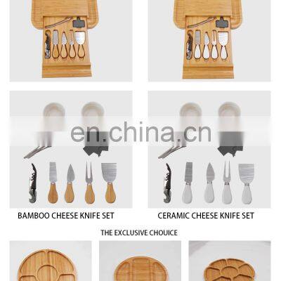 Bamboo Wooden Charcuterie Cheese Board Knife Set Platter With Slide-Out Drawers photo-5