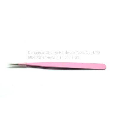 Tweezers beauty tool planting/grafting eyelashes bird's nest hair picking stainless steel straight head tweezers pink pointed cute sticker