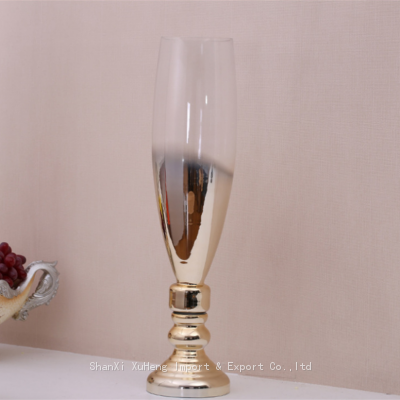 Wedding Table Centerpiece Decoration Clear And Gold Tall Trumpet Glass Vases