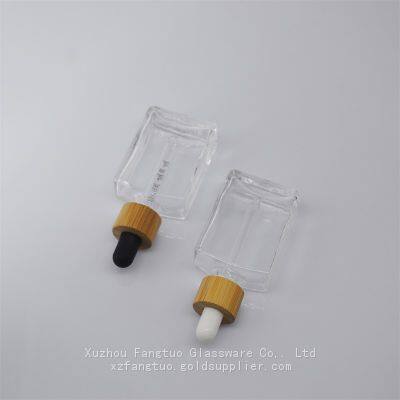 Bamboo Screw Collar Dropper Bottle Square Shape Glass Dropper Bottle Perfume Essential Oil Packing Glass Bottle Empty Clear Glass Bottles photo-2