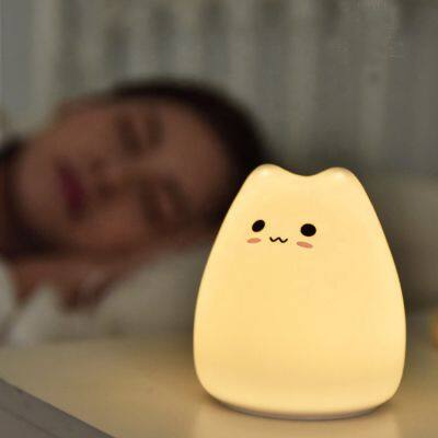 Colorful Small Cat Soft Silicon LED Night Light for Kids children Table Lamp bedroom light Changing Tap Night Light siliconas