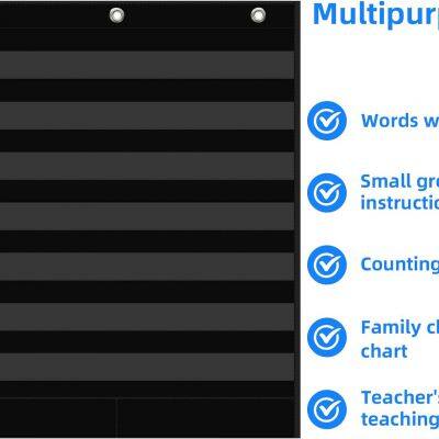 Standard Pocket Chart, Clear 5 Pockets Words Chart With Extra Storage Pocket for School Home Office Use, Word Wall and Sentence Strips photo-3