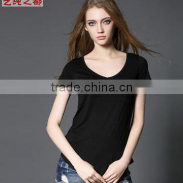 2016 woman clothes with t shirt blank v-neck design for wholesale high quality tops