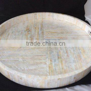 High end quality best selling set of special newest designed Natural MOP inlay round serving Tray from Vietnam