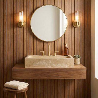 Travertine Marble Easy Clean Rectangular Countertop Vessel Sink Factory Direct Wholesale Hand Wash Basin OEM ODM for Hotel photo-5