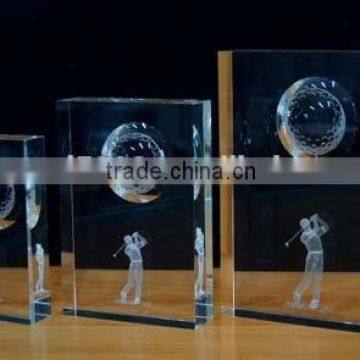 Cheap 3d laser crystal trophy award for golf