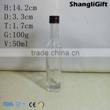 50ml Glass Bottle With Metal Lids Square Wine Bottle Food safe